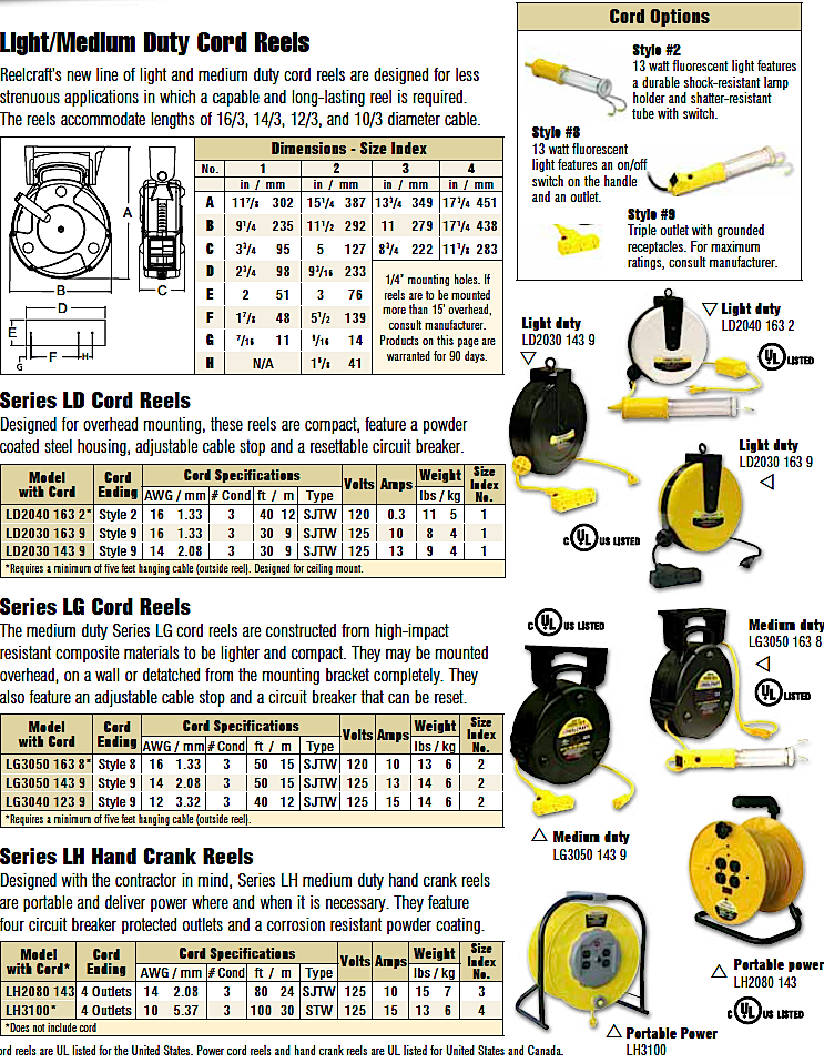 Reelcraft Lh3100 Hand Crank Extension Cord Reel